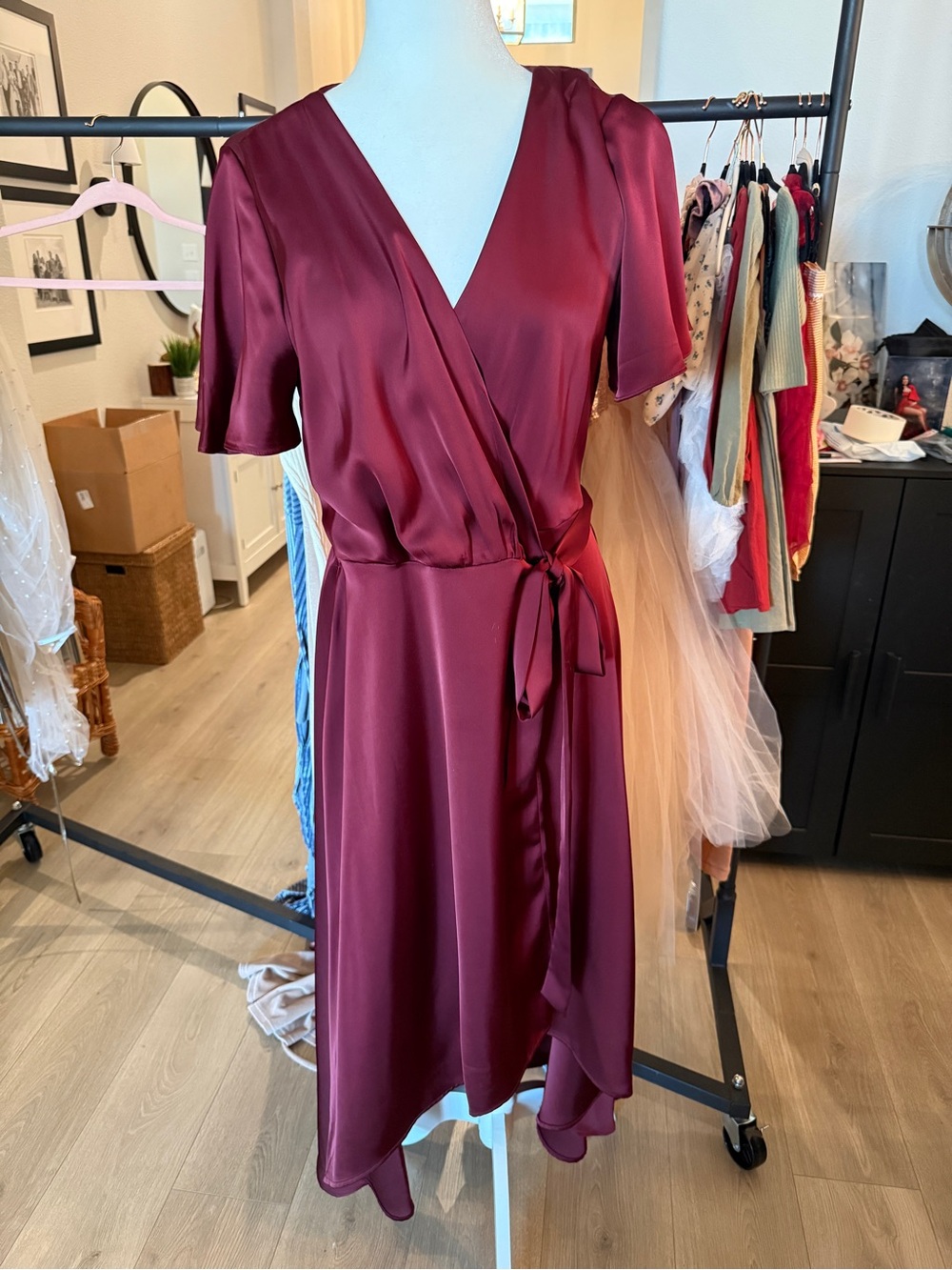 Baltic Born Satin Wrap Dress in Wine
